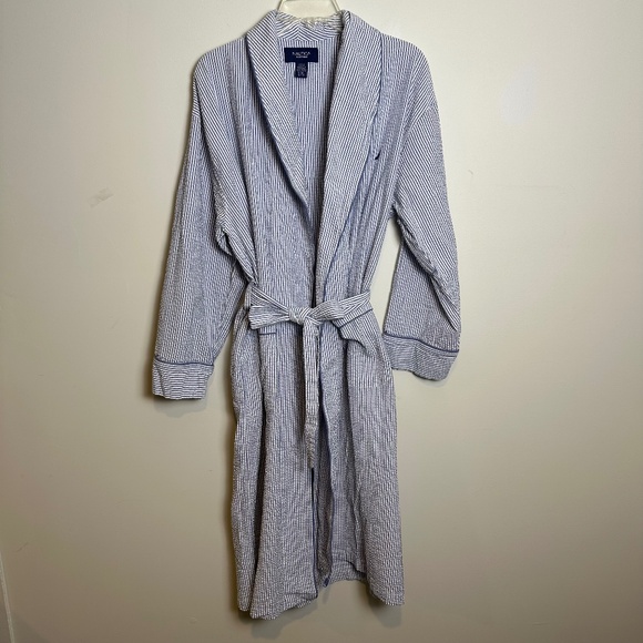 NAUTICA Men's Seersucker Cotton Robe, Blue White | Sz L/XL - Picture 1 of 6